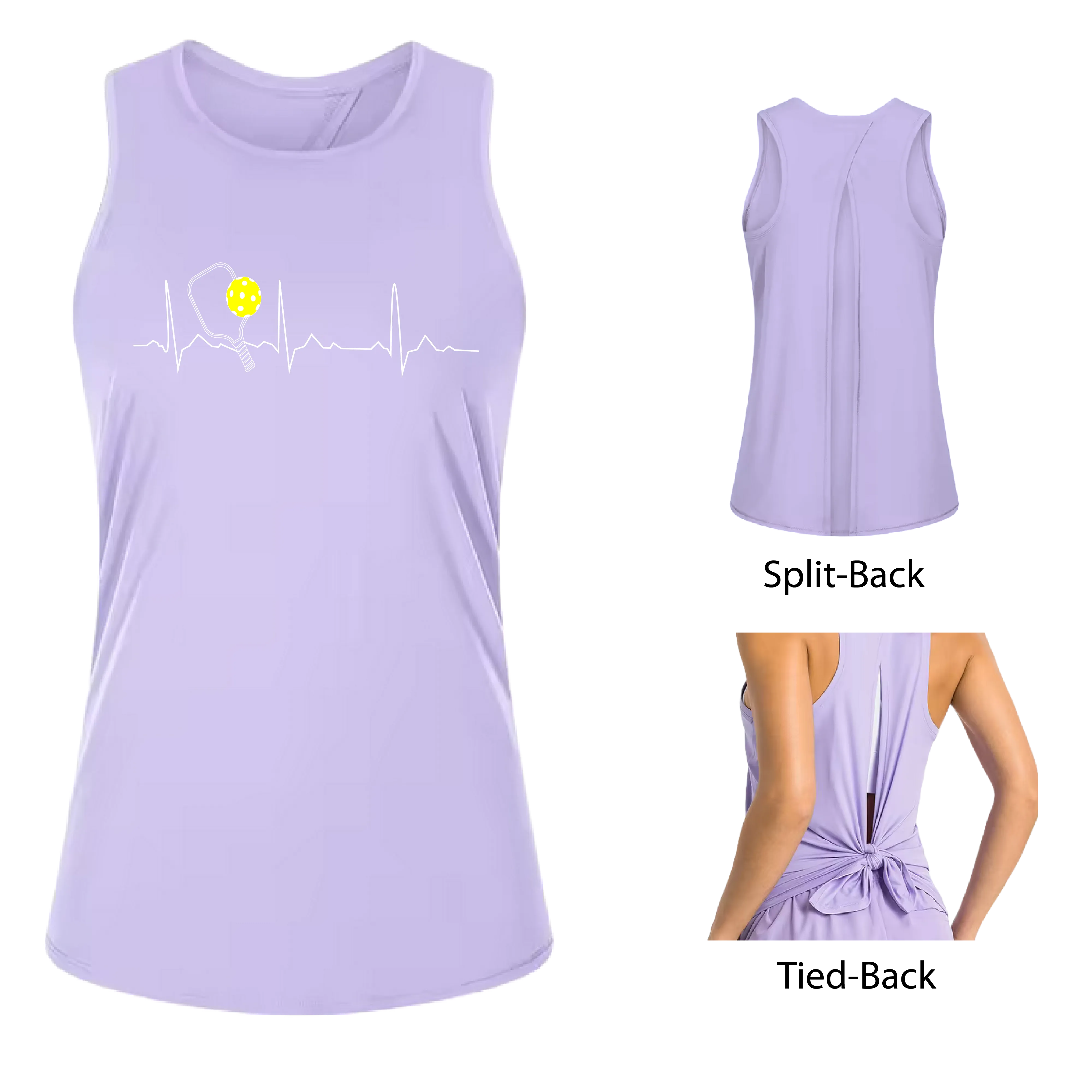 Pickleball Heartbeat EKG | Women's Split Back or Tied Back Pickleball Tank | 80/20 Nylon Spandex Mix