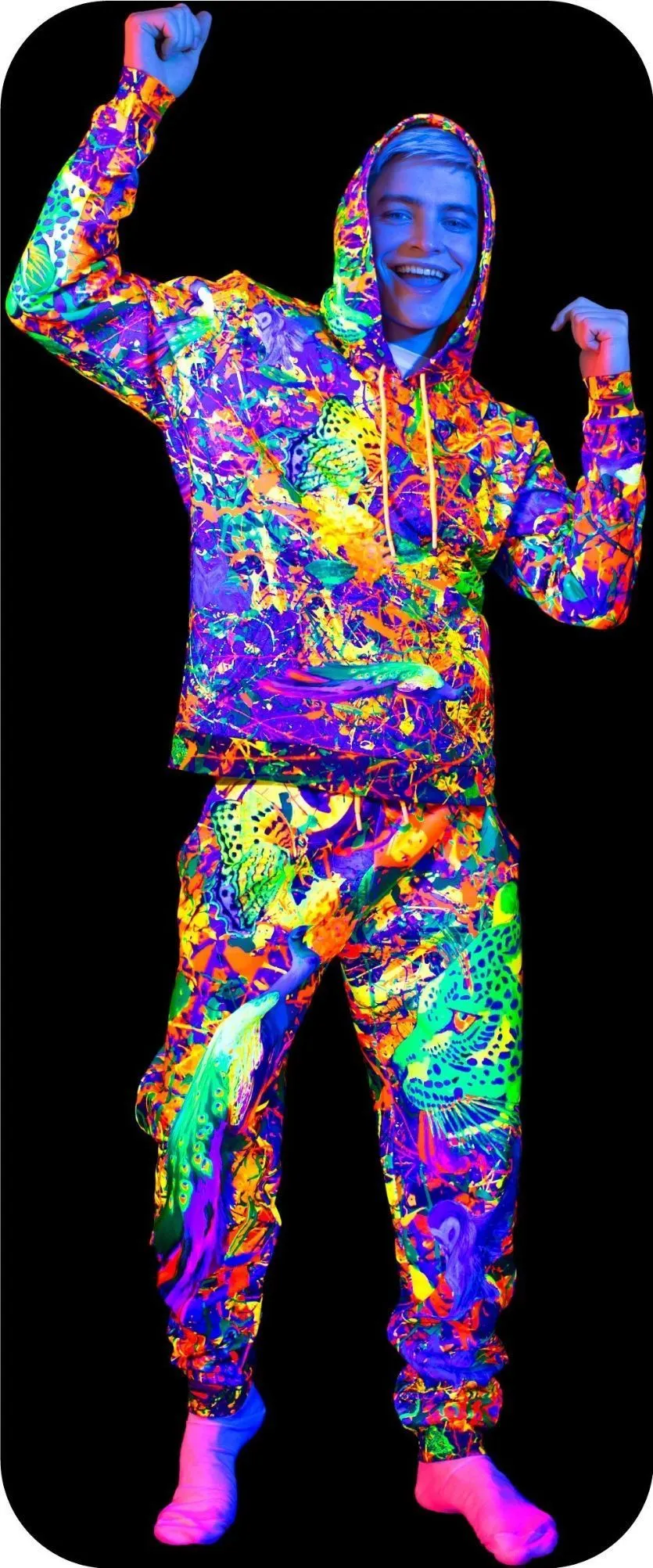 Print Sweatshirt UV Fluorescent Blacklight Splash Flamingo