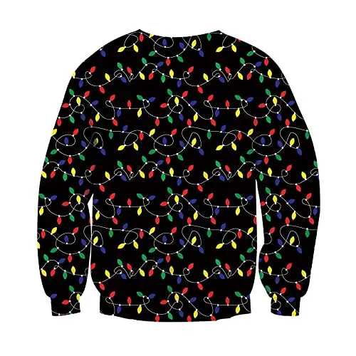 RAISEVERN Ugly Christmas Sweater for Men Women Funny Xmas Led Up Sweatshirt Holiday Festive Long Sleeve Crewneck Winter Top