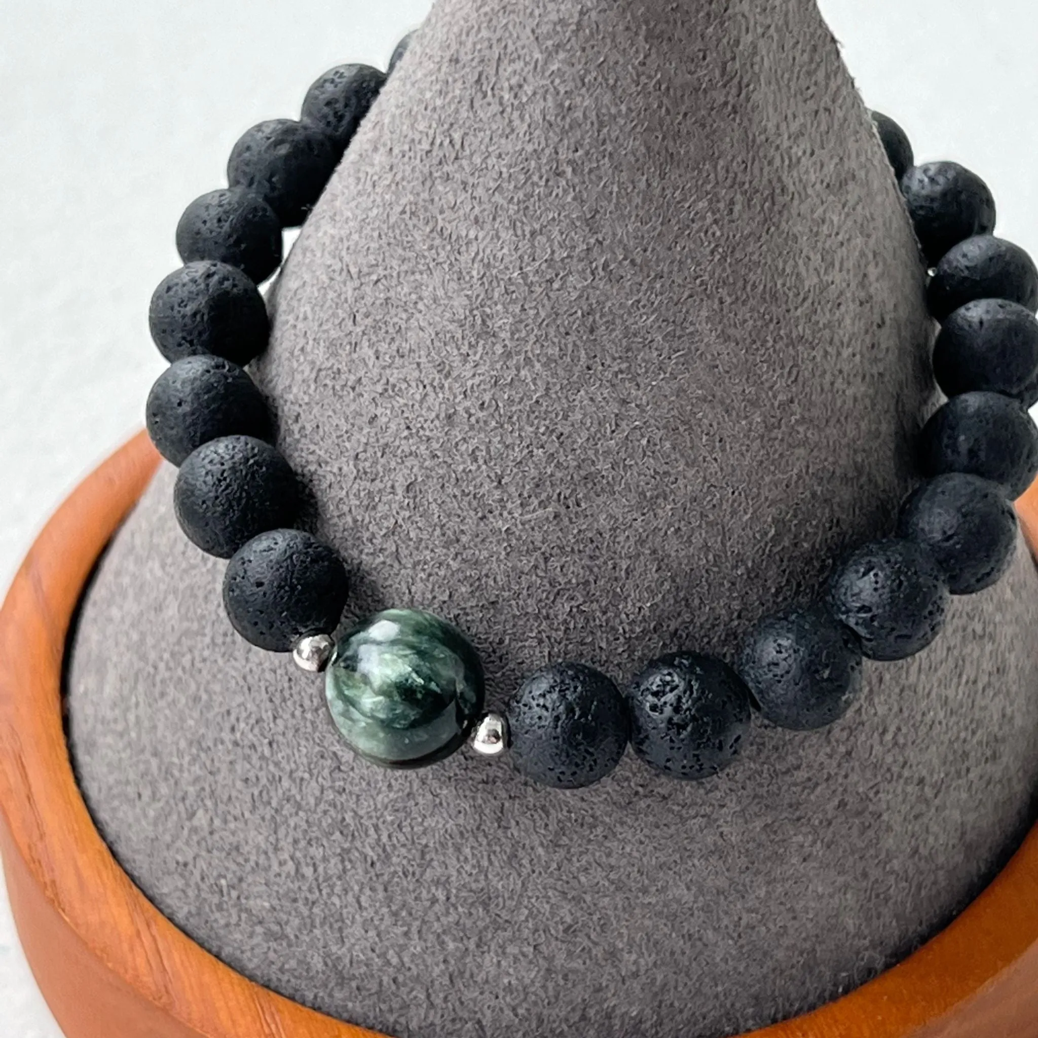 Seraphinite & Lava Stone Men Bracelet