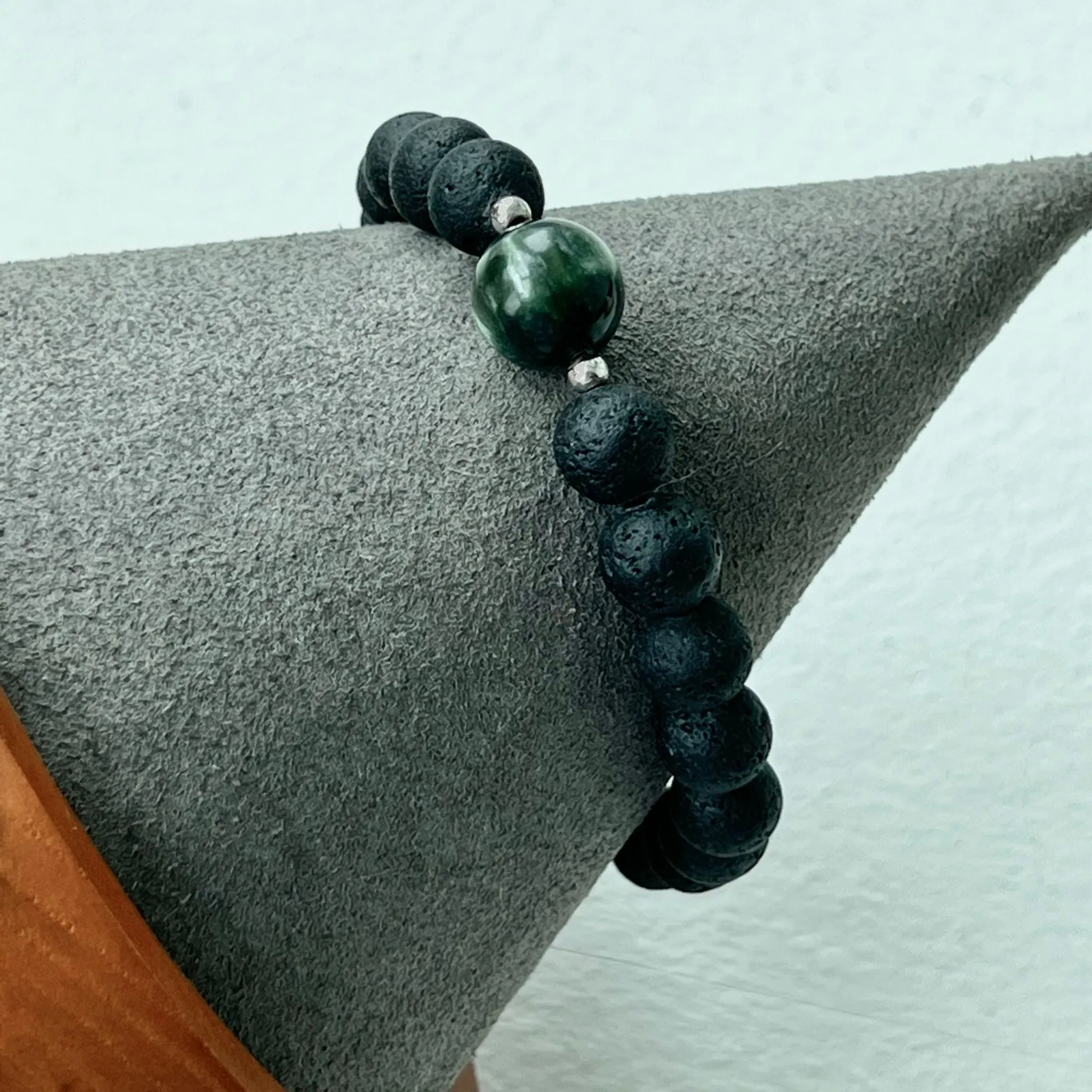 Seraphinite & Lava Stone Men Bracelet