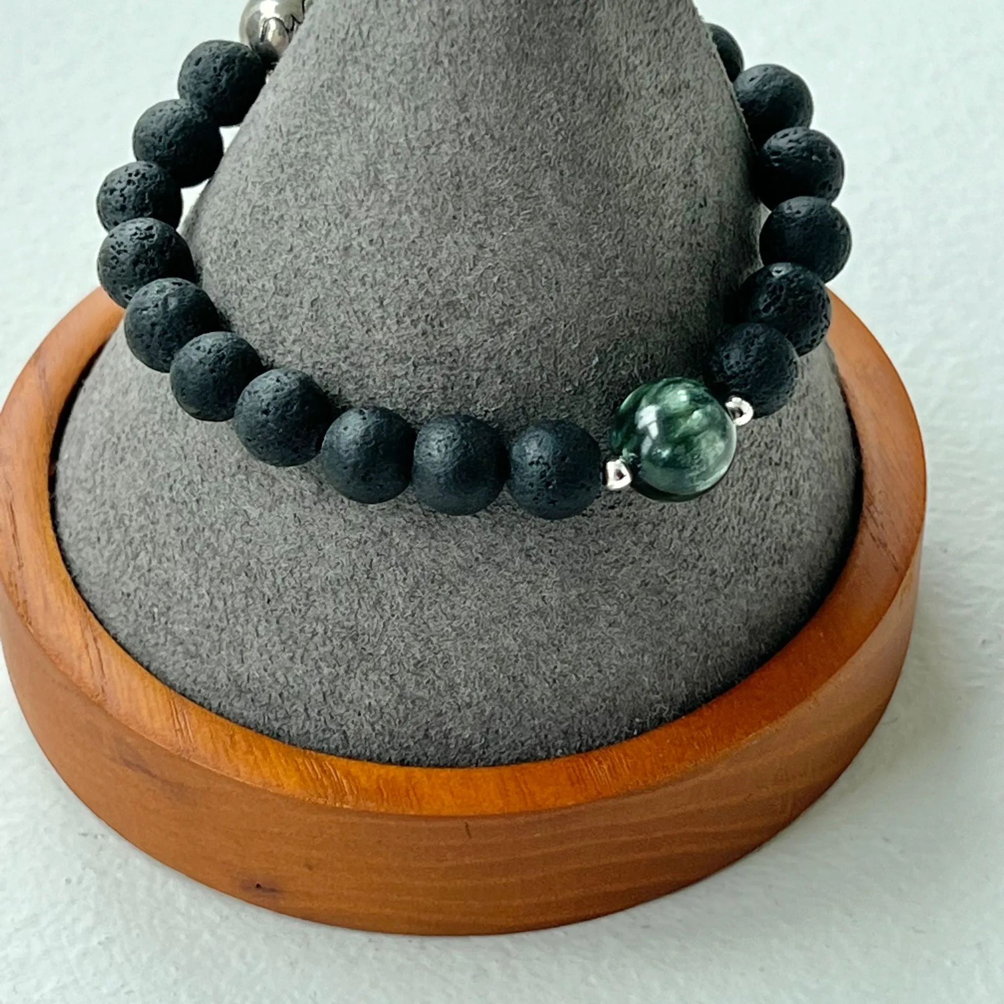 Seraphinite & Lava Stone Men Bracelet