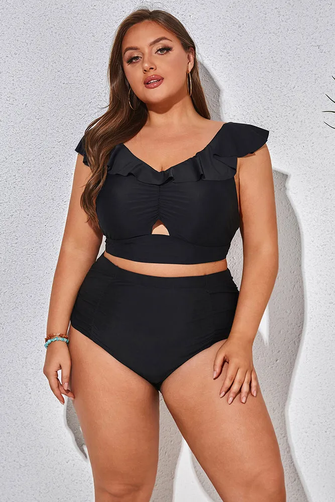 Women Plus Size 2pcs Set Swimsuit Padded V-Neck Swim Tops Briefs