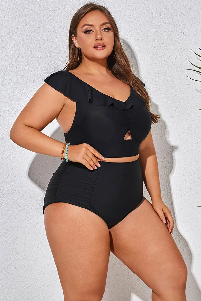 Women Plus Size 2pcs Set Swimsuit Padded V-Neck Swim Tops Briefs