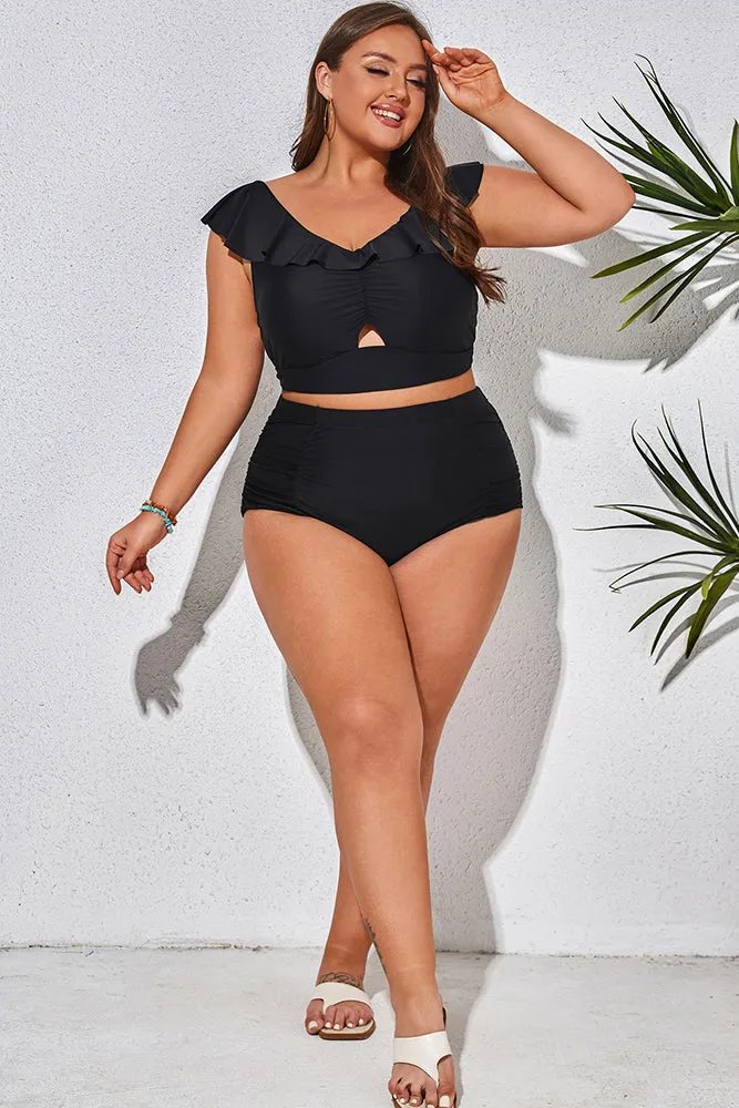 Women Plus Size 2pcs Set Swimsuit Padded V-Neck Swim Tops Briefs