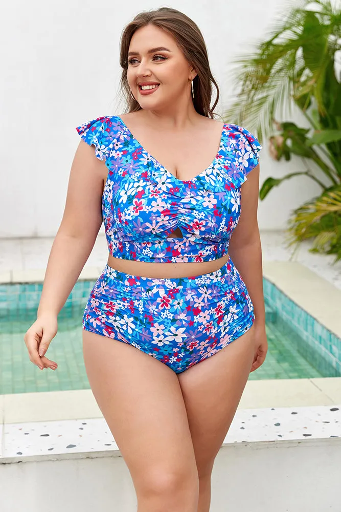 Women Plus Size 2pcs Set Swimsuit Padded V-Neck Swim Tops Briefs