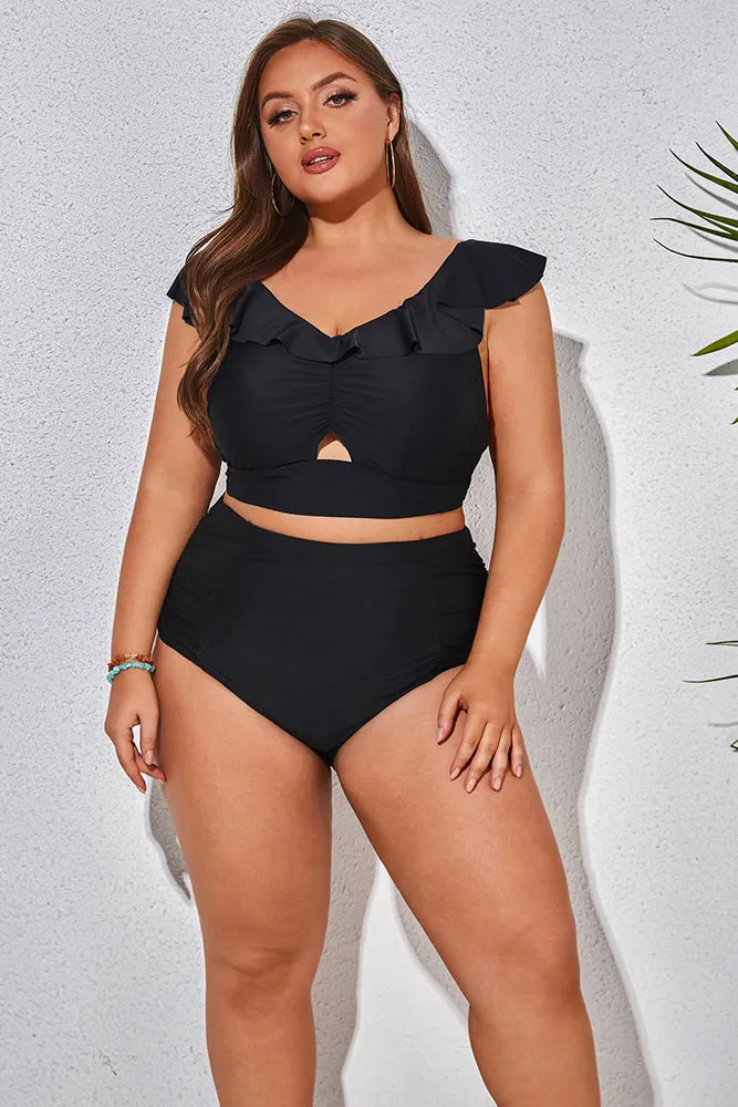 Women Plus Size 2pcs Set Swimsuit Padded V-Neck Swim Tops Briefs