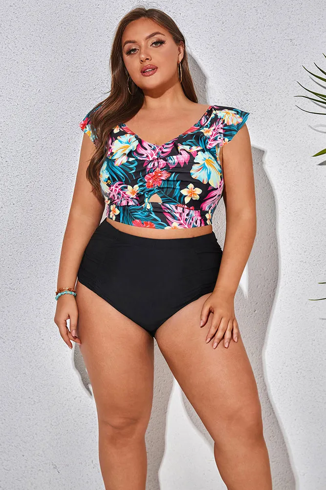 Women Plus Size 2pcs Set Swimsuit Padded V-Neck Swim Tops Briefs