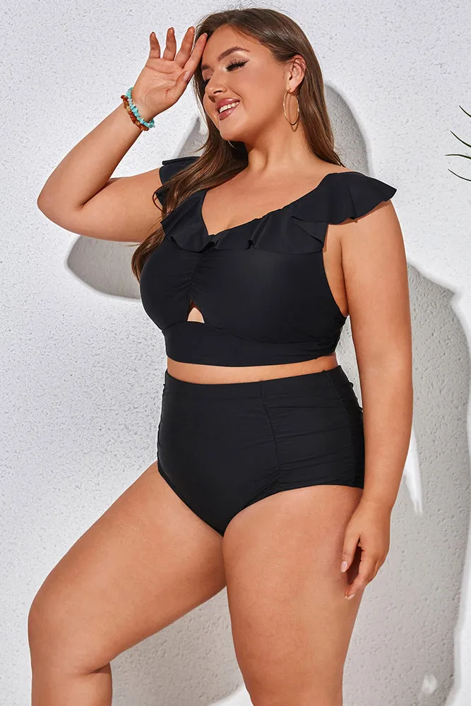 Women Plus Size 2pcs Set Swimsuit Padded V-Neck Swim Tops Briefs