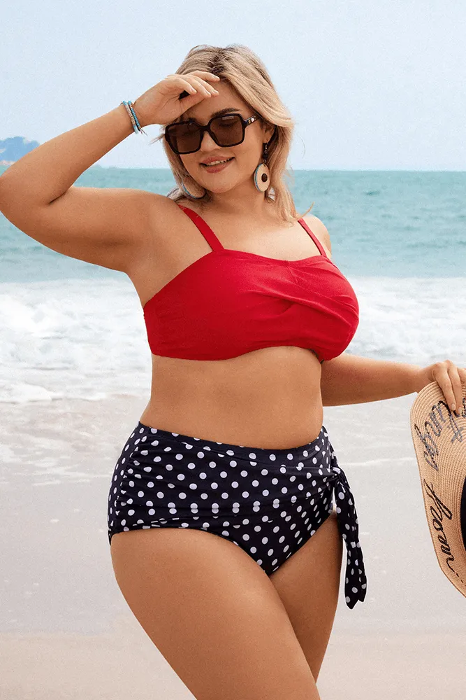 Women Plus Size 2pcs Swimsuit Padded Swim Tops High Waist Briefs