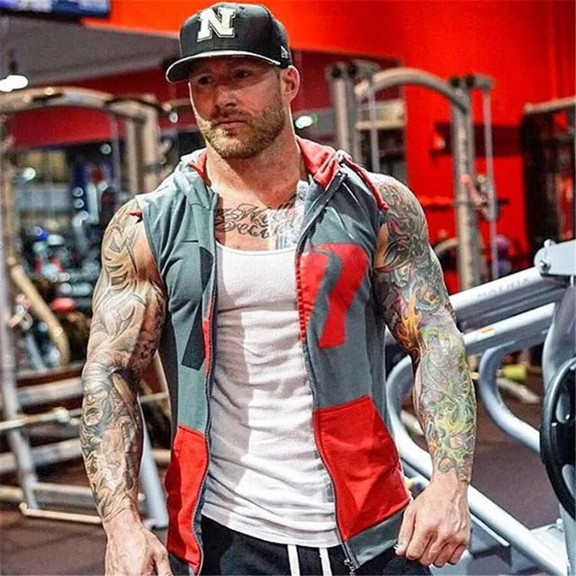 YEMEKE Hoodie sleeveless Patchwork Mens Fitness Casual Pullover Sweatshirts Streetwear 2018 Spring Winter Hoodie