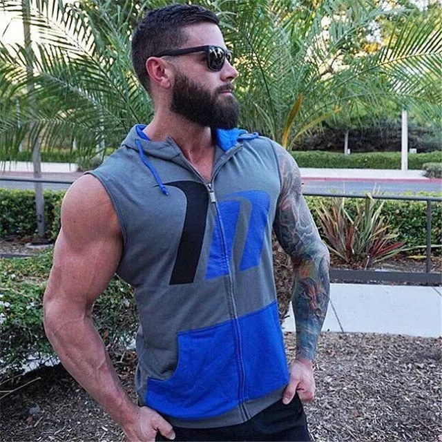 YEMEKE Hoodie sleeveless Patchwork Mens Fitness Casual Pullover Sweatshirts Streetwear 2018 Spring Winter Hoodie