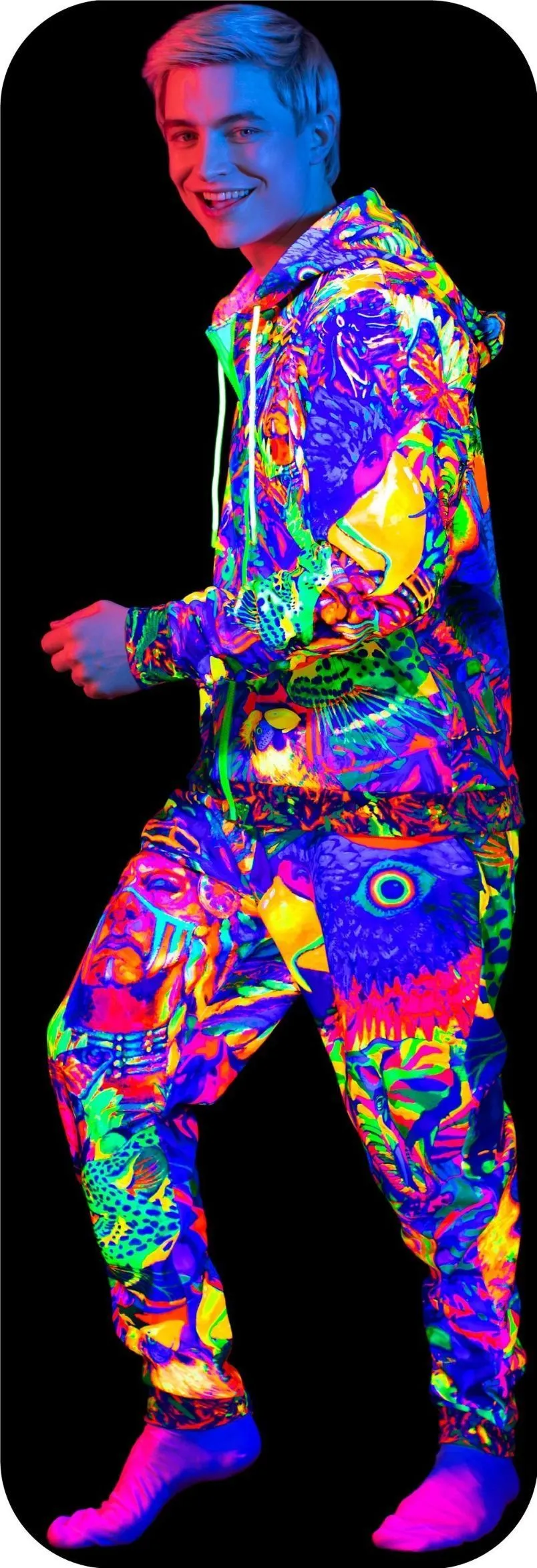 Zip Hoodie UV Fluorescent Neon Blacklight Leopard Africa