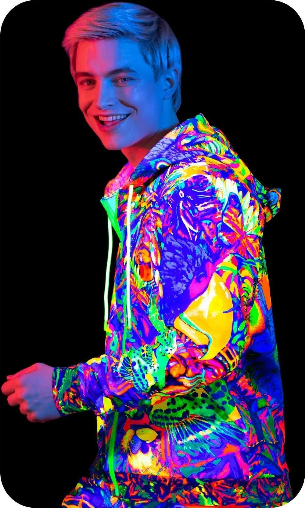 Zip Hoodie UV Fluorescent Neon Blacklight Leopard Africa