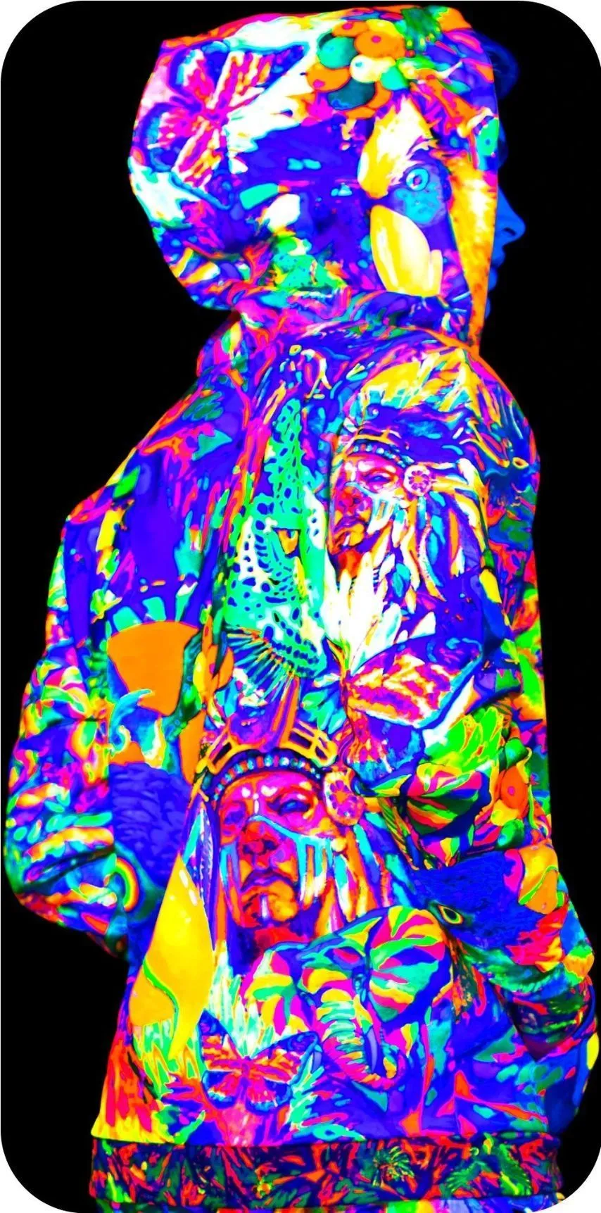 Zip Hoodie UV Fluorescent Neon Blacklight Leopard Africa